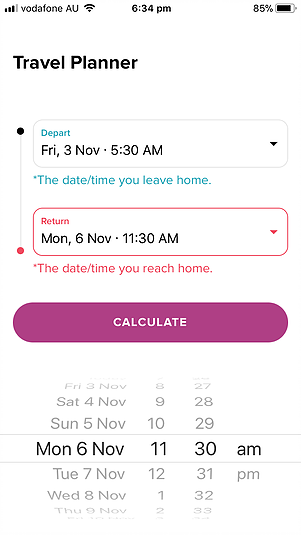 App travel planner screenshot
